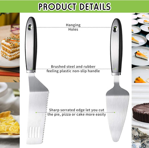 2 Pieces Stainless Steel Pie Server Set Cake Cutter Serrated Spatula Pizza Tart Dessert Slicer for Cutting and Serving Desserts Brownies Lasagna...