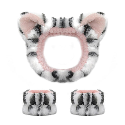 Soft and Comfy Face Wash Headband and Wristband Set | Spa Headband for Washing Face | Cute Tiger Design | 3-Piece Set Skincare Headbands Hair Band...