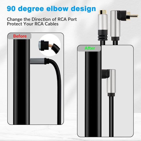 RCA Audio Extension Cable (2 Pack), 90 Degree RCA Male to Female Lead Cable, Digital Coaxial Audio Cable for Home Theater, HDTV, DVD, Amplifiers, ...