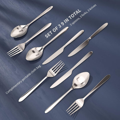 9 Piece Set Western Style Tableware Reusable Cutlery Set, Travel Paraphernalia, Stainless Steel Western Food Steak Knife, Fork, Spoon Set Portable...