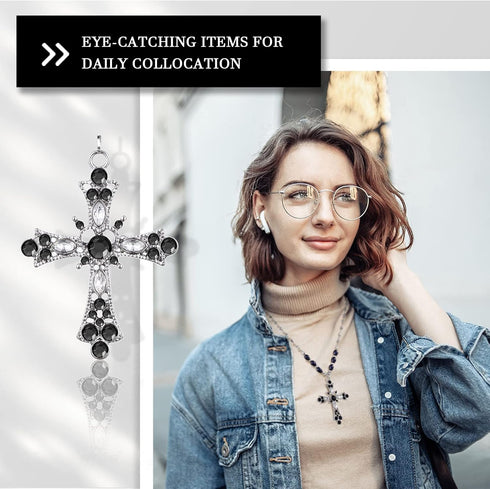 2 Pcs Crystal Cross Necklace Y2k Necklaces Vintage Goth Pearl Necklace Aesthetic Cross Choker Pearl Chain Necklace Gothic Cross Pendant for Women ...