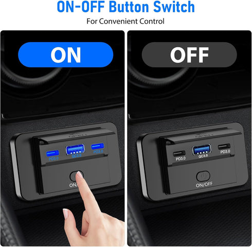 Linkstyle 4PCS RV USB Outlet, 30W Dual PD3.0 USB C Ports & 18W QC3.0 USB A Port Charger Socket, ON/Off Button, for Car Marine...