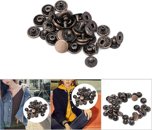 50 Sets Heavy Duty Leather Snap Fasteners Kit, Pure Brass Snap Buttons Metal Button Snaps Press Studs for Clothing, Leather, Jackets, Bracelets, B...