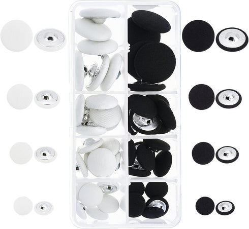 PH PandaHall 48pcs 4 Size Flatback Fabric Covered Button Black White Fabric Metal Shank Buttons Craft Buttons for Suits Gowns Blouses Shirts DIY S...