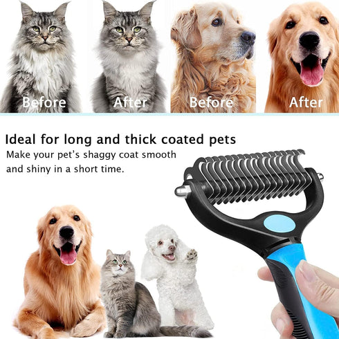Undercoat Rake for Dogs with Metal Comb 2 in-1 Pet Grooming Brush Double Sided shedding Dematting Tool Remove Knots Dematting Comb for Dogs with D...