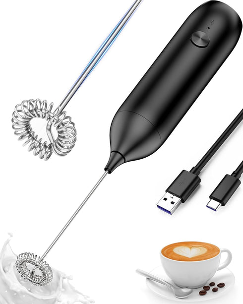 Frother Wand Rechargeable, Milk Frother Rechargeable USB-C with Stainless Steel Whisk Powerful Coffee Frother for Coffee Latte, Cappuccino, Mocha,...
