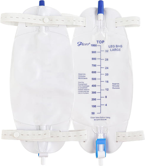 Easy-Tap Leg Bag Urinary Drainage Bag, 1000ml, Anti-Reflux Valve, Cloth Straps, Easy Flip Drain (Pack of 3)...