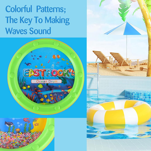 EASTROCK 10 Inch Ocean Drum Sea Sound Drum Percussion Instrument Wave Bead Drums Ocean Surf Effect Fish Graphic Sea Drum for Kids Children Baby...