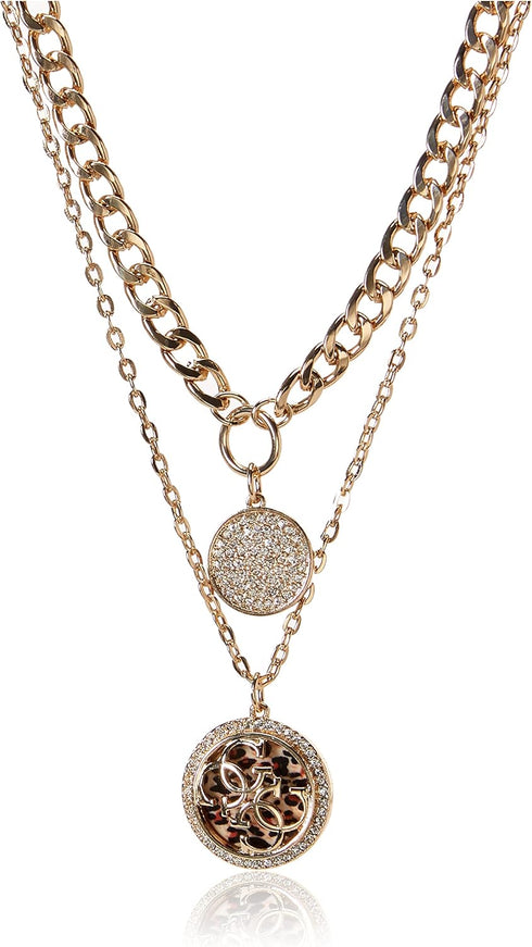 GUESS Gold-Tone Double Layer Coin Pendant Chain Necklace Set...