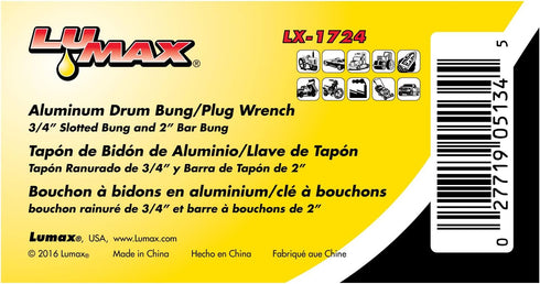 LUMAX LX-1724 Aluminum Drum Wrench (3/4" Slotted Bung/2" Bar Dung). Opens and tightens Most 2” and ¾” Drum Plugs. Overall Length: 10-1/2” (275 mm)...