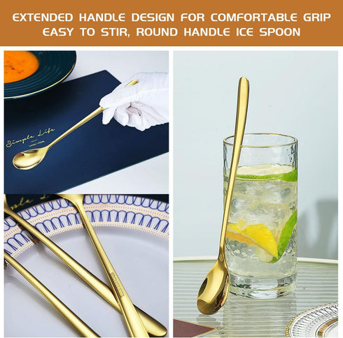 Long Handle Spoon 9.5 Inch Iced Cream Spoons Tea Spoon Coffee Stirrers Ice Spoon Stainless Steel Cocktail Stirring Spoons Dessert Milkshake Teaspo...