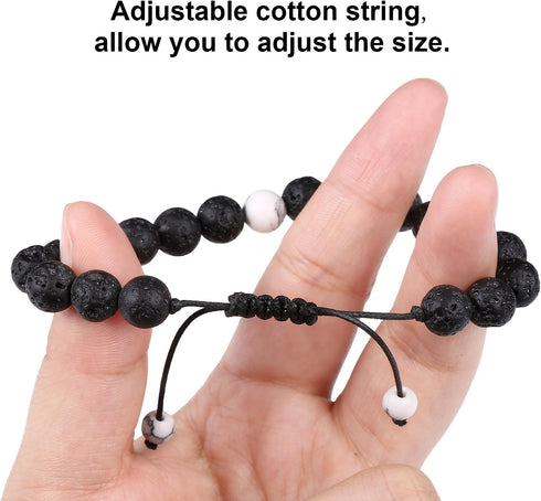 BBTO 4 Pieces Howlite Bracelet Lava Stone Black Matte Agate Essential Oil Diffuser Bracelet Set for Couples Gift...