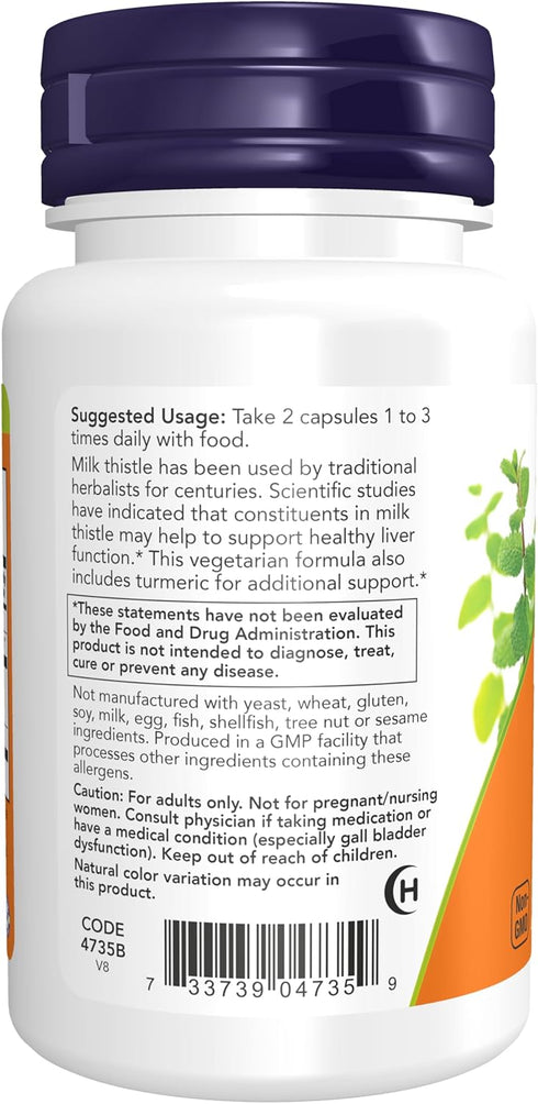 NOW Supplements, Silymarin Milk Thistle Extract 150 mg with Turmeric, Supports Liver Function*, 60 Veg Capsules...