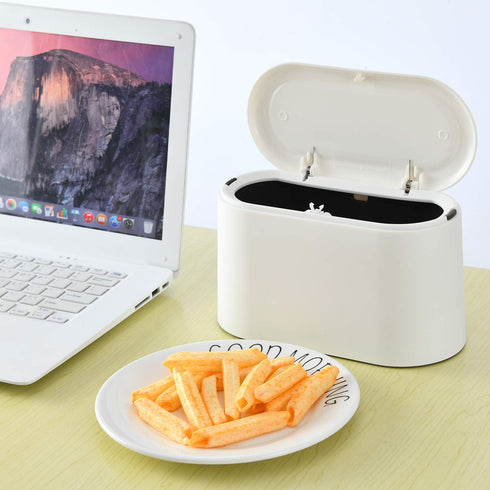 SUBEKYU Mini Trash Can with Lid,Small Desk Trash Can,Countertop Mini Garbage Cans,Tiny Waste Basket,White,with 3 roll Bags...