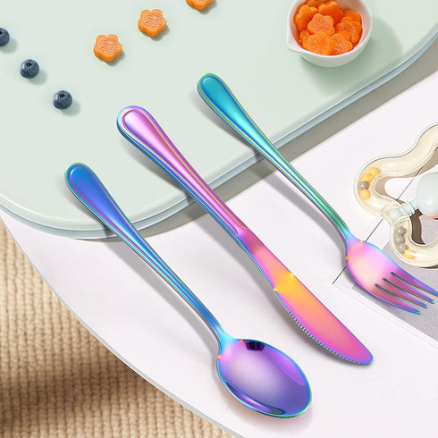 LIANYU 9-Piece Rainbow Kids Silverware Set, Stainless Steel Toddler Utensils Flatware Set, Child Cutlery Tableware Set for 3, Include knife Fork S...