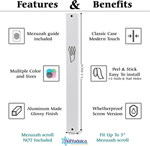3-Pack - Classic Aluminum Mezuzah Case for Mezuzah Scroll (with Nail), Easy Peel and Stick, (Scroll Not Included) - Weather Proof - Door Mezuzah M...