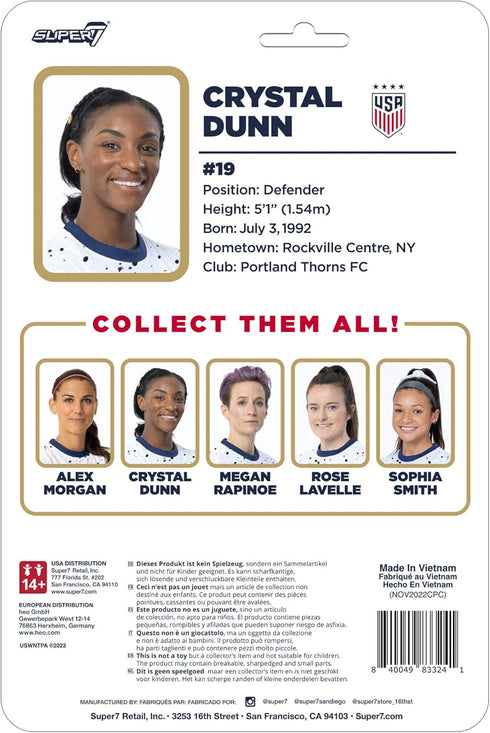 Super7 USWNT Soccer Crystal Dunn - 3.75" U.S. Women's National Team Action Figure with Soccer Ball Accessory Sports Collectibles and Retro Toys...