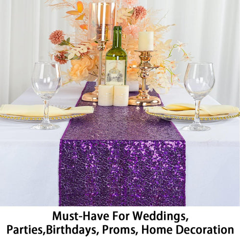 ShinyBeauty 12x72-Inch-Purple-Sequin Table Runner with Tassel for Dining Decoration-Sequin Dresser Scarves for Wedding Event (Purple)...