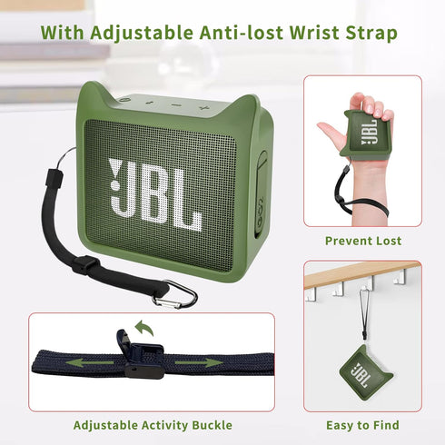 Pair of Protective Silicone Cover for JBL GO2 Case, Cute Shockproof Travel Carrying Case for JBL GO 2 Speaker Cover Sleeve with Adjustable Wrist S...