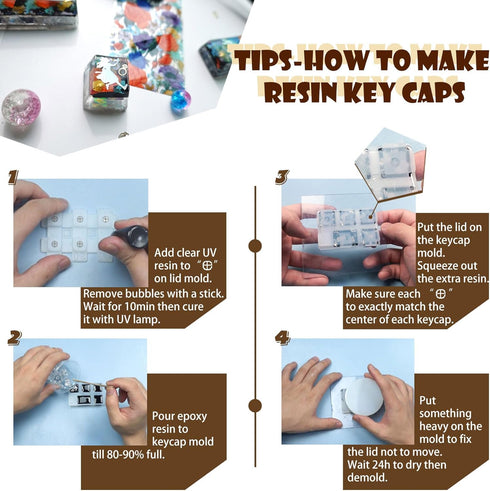 Keycaps Epoxy Resin Casting Molds Set for Mechanical Gaming Keyboard Polymer Clay Crafts 7 Silicone Trays with Key Puller...