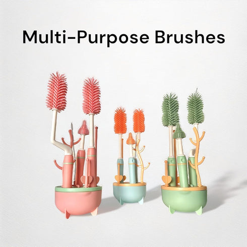 Silicone Baby Bottle Brush Set with Stand, 360° Rotating Silicone Bottle Cleaning Brush Cleaner Set of 4, Multipurpose Silicone Baby Bottle Straw ...