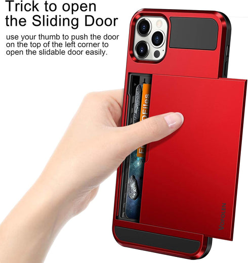 Vofolen Compatible with iPhone 12 Pro Case Wallet 5G Cover Credit Card Holder ID Slot Sliding Back Pocket Anti-Scratch Dual Layer Protective Compa...