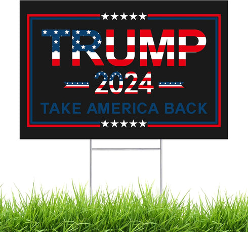 Large 24"x 16" Donald Trump 2024 Yard sign for President Election with Metal H-Stakes,MAGA Take America Back Signs, Vote for Republican, Double Si...