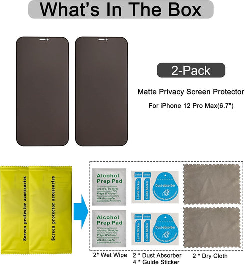 2 Pack Compatible with iPhone 12 Pro Max 6.7" Matte Privacy Screen Protector, Anti-Glare Anti-Spy Scratch Resistant Tempered Glass Film, Anti-Shat...