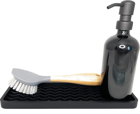 Happitasa Silicone Kitchen Sink Organizer Tray, Sponge Holder and Countertop Protector | Bathroom and Kitchen Soap Dish and Dispenser Tray (Black,...