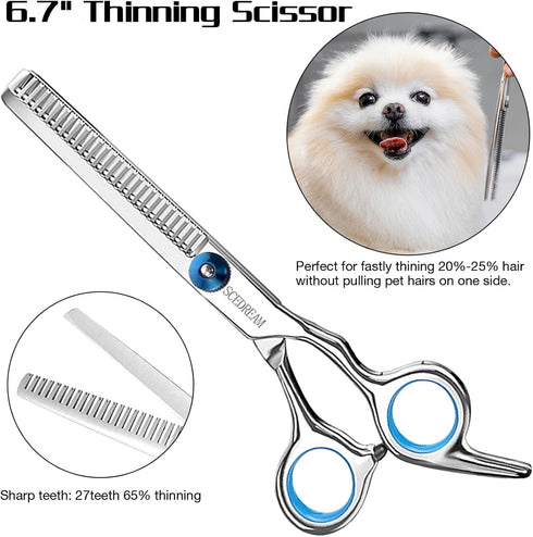 Professional Dog Grooming Scissors with Safety Round Tips, 5 in 1 Dog Grooming Scissors Kit, 4CR Stainless Steel Professional Pet Grooming Shears ...