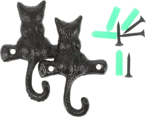 HOMSFOU 2pcs European Classical Cast Iron Cat Hook Wall Mount Hook Decorative Coat Hook Single Hook Hanger Retro Wall Hooks Wall Key Holder Cat Co...