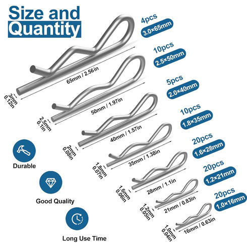 202 Pcs Hardware Pins Assortment Kit - 304 Stainless Steel Hairpin & R Clips, Retaining Fasteners, Cotter & Safety Split Pins...