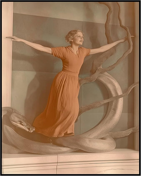 Posterizer 1 pcs-vintage photograph of woman with python 2-Retro Art-Art for Animal Lovers-Gift for Men Women Entrepreneur Teens - unframed wall a...