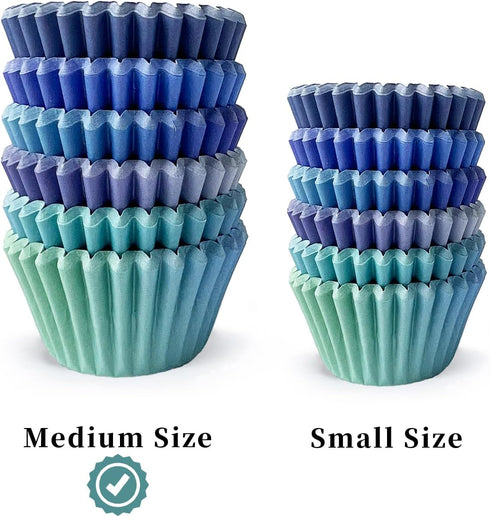 qiqee 300PCS Standard Gradient Cupcake Liners Cupcake Cups 6 Designs Blue Gradient Cupcake Papers Baking Cups Cupcake Wrappers (Medium Size)...