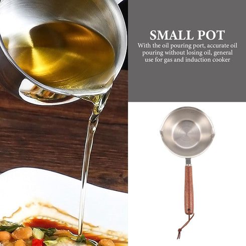 Mini Milk Warmer Pot Small Sauce Pan Stainless Steel Pot Cheese Melt Pot Butter Melting Pot with Wood handle...