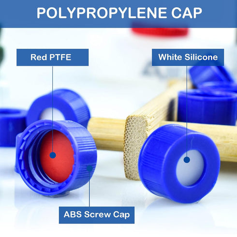2mL Autosampler Vials, 9-425 HPLC Vials with Screw Cap, White PTFE & Red Silicone Septa, Borosilicate Sample Vial with Writing Area and Graduation...