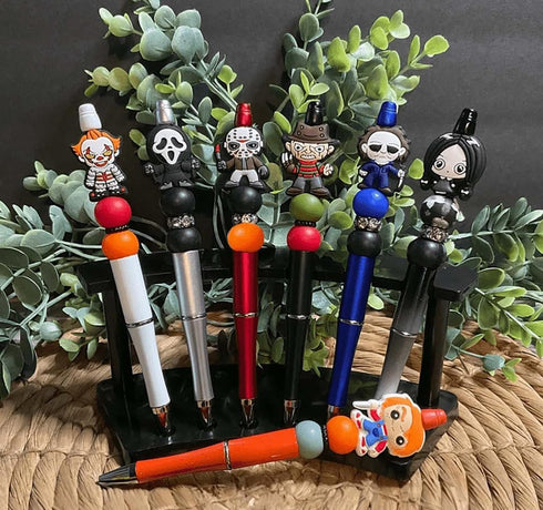 7PCS Horror Beadable Pens Horror Movie Pens Refillable Novelty Ballpoint Pen Set Halloween Spooky Pen Horror School Office Desk Accessories Gift f...