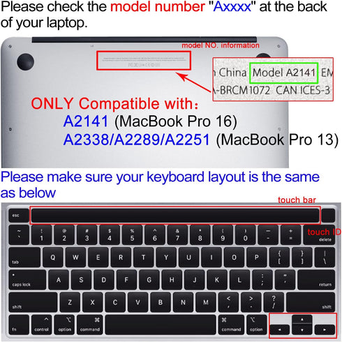Silicone Keyboard Cover Skin for 2020 MacBook Pro 13"(Model:A2338/A2289/A2251)/2019 2020 MacBook Pro 16 inch(Model: A2141) with Touch Bar&Touch ID...
