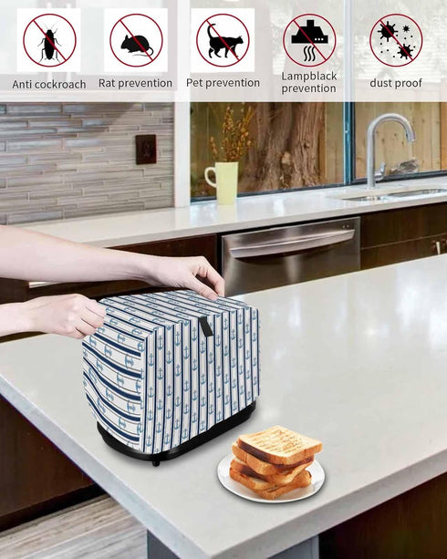 Nautical Anchor 2 Slice Toaster Cover Small Appliance Cover Toaster Dustproof Fingerprint Protectors Machine Washable, Black White Geometric Strip...