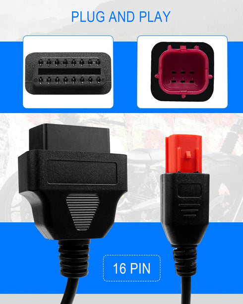 6 Pin OBD2 Adapter Cable Fit for Guzzi Kawasaki Suzuki Yamaha Harley Davidson Piaggio Vespa Motorcycle OBD Diagnostic Cable, Euro5 6-pin connector...