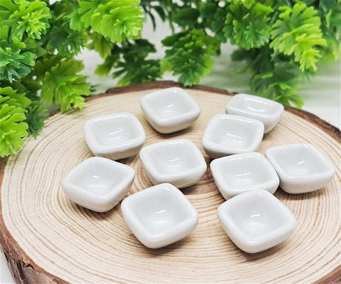 ½" Inch Wide White Square Ceramic Bowls Set Of 10 Pieces Tiny Tableware - Miniature Tray Plate Crockery Cutlery Kitchen Utensil Hand Made Painted ...