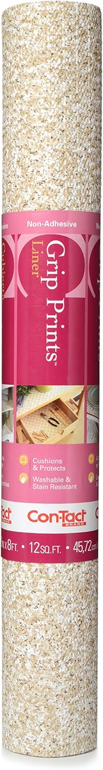 Con-Tact Brand Grip Prints Shelf Liner, Durable and Non-Adhesive Liners, Non-Slip Drawer and Cabinet Liner, 18" x 8', Beige Granite, Pack of 1 Rol...