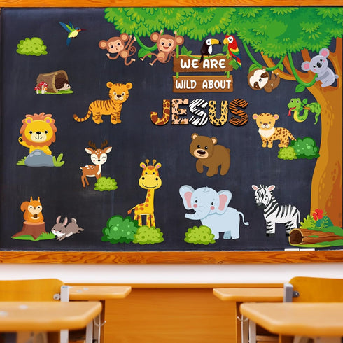 Zonon 41 Pcs Jungle Animals Bulletin Board Decorations Back to School Classroom Wild Animal Cutouts Safari Jungle Animal Cutouts We are Wild About...
