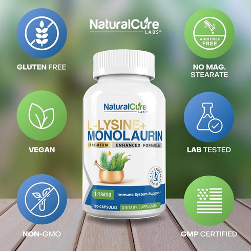 L-Lysine + Monolaurin 600mg 1:1 Ratio, 100 Capsules...