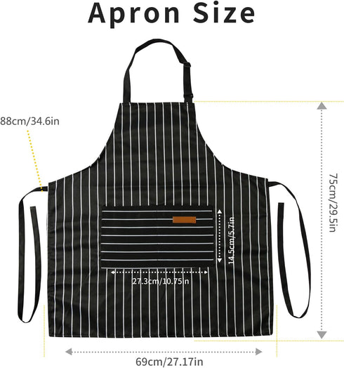 Tosewever 2 Pieces Kitchen Cooking Aprons, Cotton Polyester Blend Adjustable Bib Aprons with 2 Pockets for Women Men Chef Chef (Black/Brown Stripe...