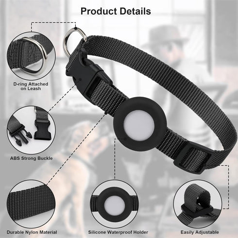Compatible with Airtag Dog Collar, Adjustable Air Tag Dog Collar with Durable Quick Snap Buckle, Imitation Nylon Dog Collar with Waterproof Apple ...