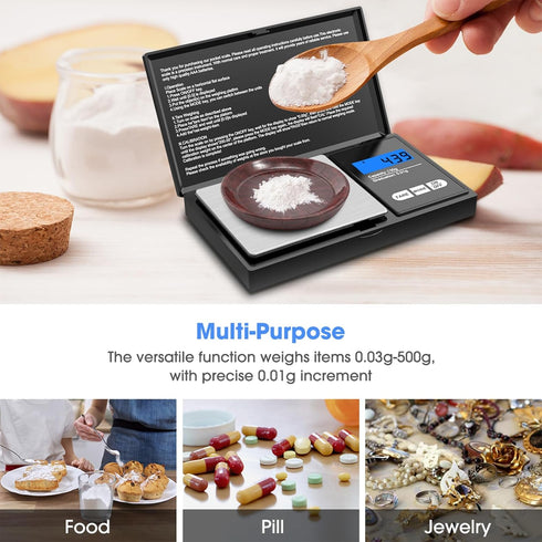 Digital Pocket Scale, 500g x 0.01g Small Digital Scales Grams Ounces Grains, Herb Scale, Jewelry Scale, Portable Travel Food Scale, Kitchen Scale,...