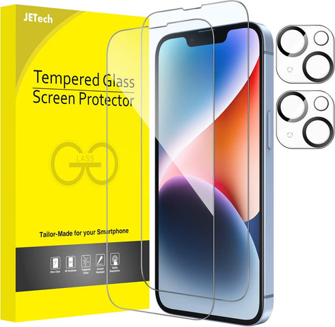 JETech Full Coverage Screen Protector for iPhone 14 6.1-Inch with Camera Lens Protector, Tempered Glass Film, HD Clear, 2-Pack Each......