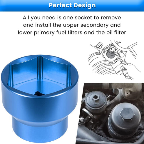 Fuel Filter/Oil Filter Socket 24mm / 36mm Reversible Fuel Filter Cap Remover and Installer Assistant for 2003-2010 6.0L / 6.4L Ford Powerstroke Di...