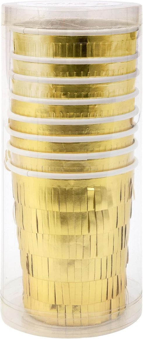 Meri Meri Gold Fringe Party Cups (Pack of 8), Disposable Paper Cups, Disposable Party Cups, 9oz., Sized for Kids & Adults, Ideal for Hot or Cold P...